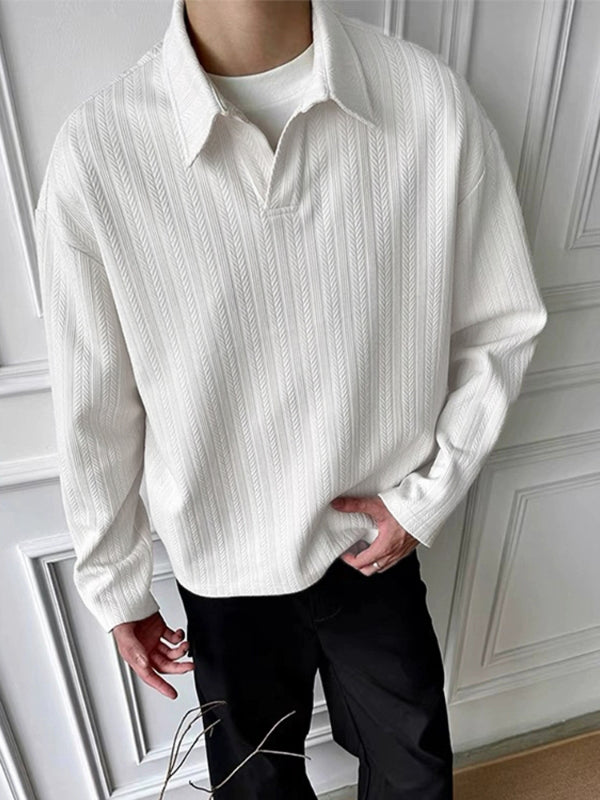 Men's Solid Color Textured Lapel Long Sleeve Shirt SKUL31645