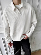 Men's Solid Color Textured Lapel Long Sleeve Shirt SKUL31645