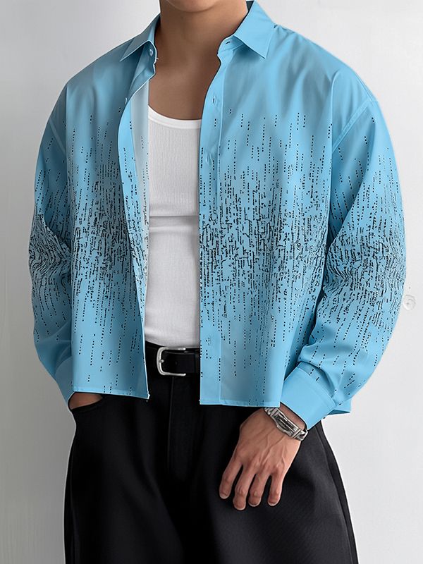 Men's Minimalist Print Cropped Long Sleeve Shirt SKUL38531