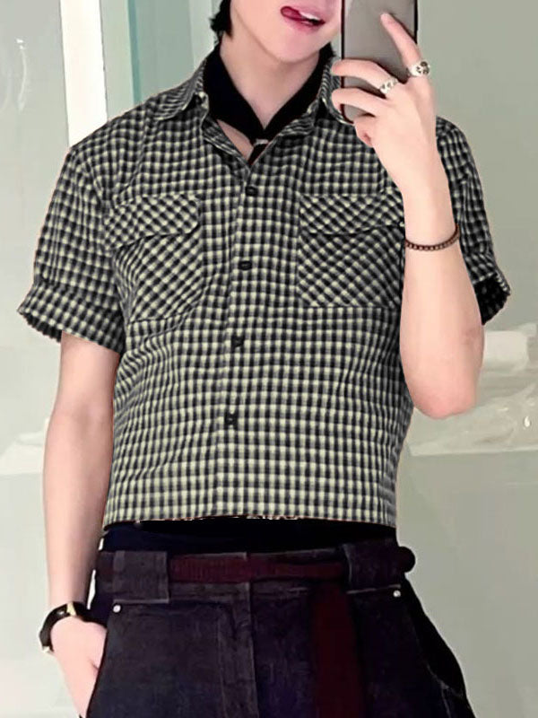 Men's Double Pocket Plaid Short Sleeve Shirt SKUL23480