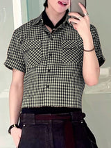 Men's Double Pocket Plaid Short Sleeve Shirt SKUL23480