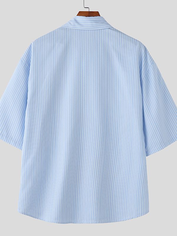 Men's Cartoon Print Stripe Short Sleeve Shirt SKUL46198