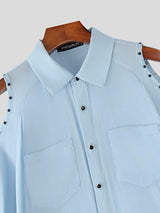 Men's Avant-Garde Riveted Cold-Shoulder Utility Short Sleeve Shirt SKUL54737