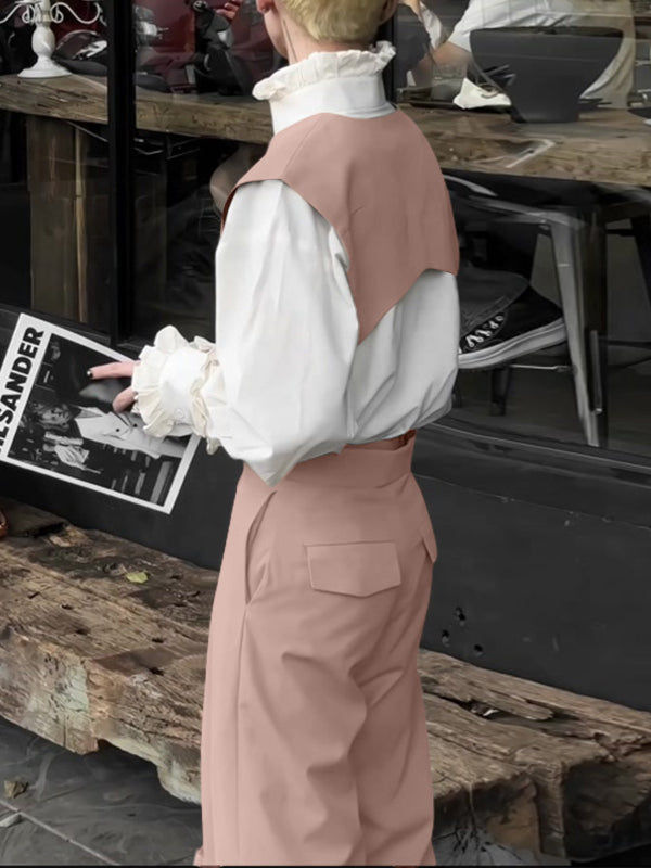 Men's Solid V Neck Vest Two Pieces Outfit SKUL31919