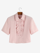 Men's Ruffle Cropped Short Sleeve Shirt SKUL55200