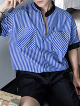 Men's Stripe Contrast Short Sleeve Shirt SKUL30492