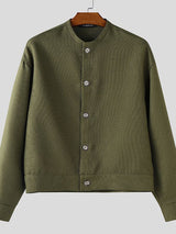 Men's Textured Cropped Stand Collar Long Sleeve Jacket SKUL37282