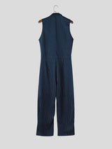 Men's Victorian Vintage Stage Performance Pinstripe Lapel Vest Pleated Wide-Leg Jumpsuit SKUL84568