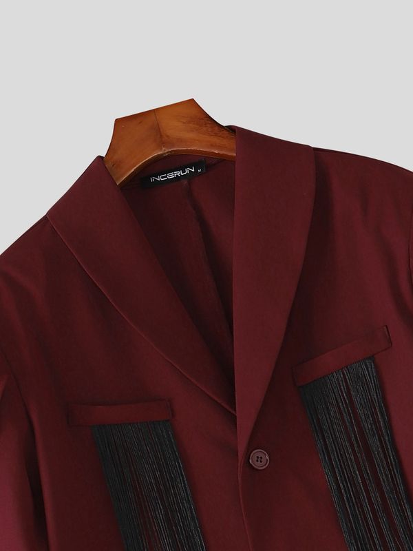 Men's Avant-Garde Party Chest Tassel Fringe Cape Slit Half Sleeve Shawl Collar Blazer SKUL78339