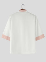 Men's New Chinese Style Asymmetrical Contrast Frog Button Shirt SKUL62068