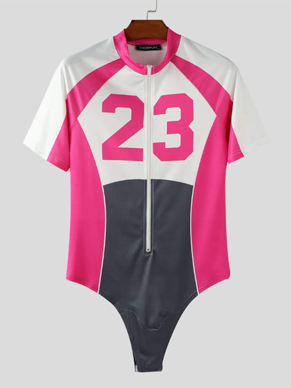 Men's Colorblock Number Print Bodysuit SKUL19016