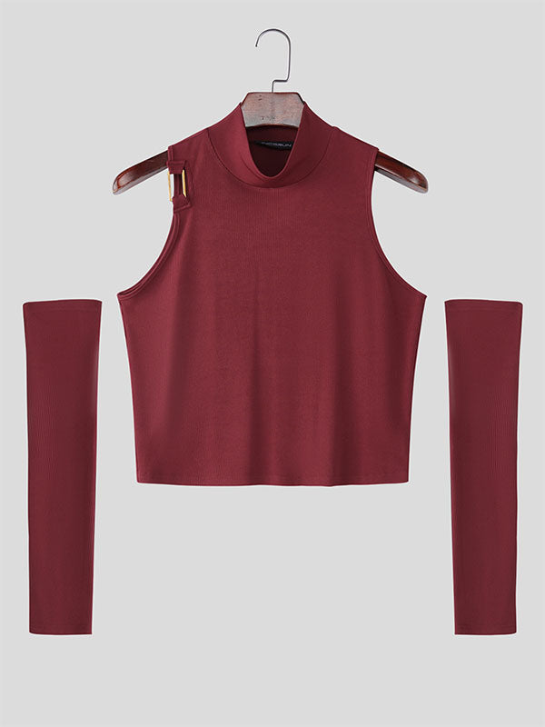 Men's Solid Knit Mock Neck Casual Tank SKUL22780