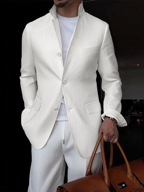 Men's Solid Color Textured Long Sleeve Blazer SKUL35251