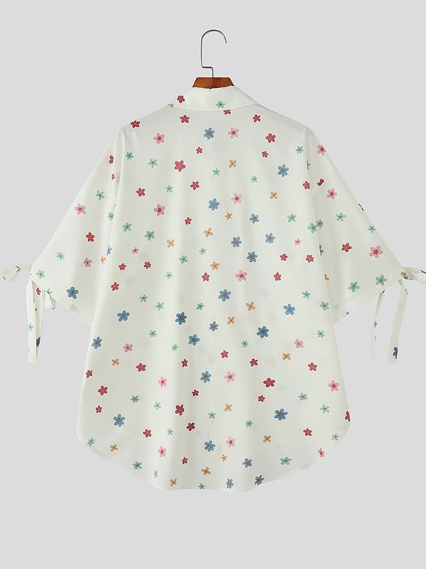 Men's Floral Print Bow Tie Half Sleeve Shirt SKUL41031