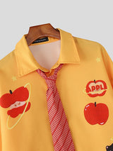 Men's Apple Print Plaid Long Sleeve Shirt SKUL46132