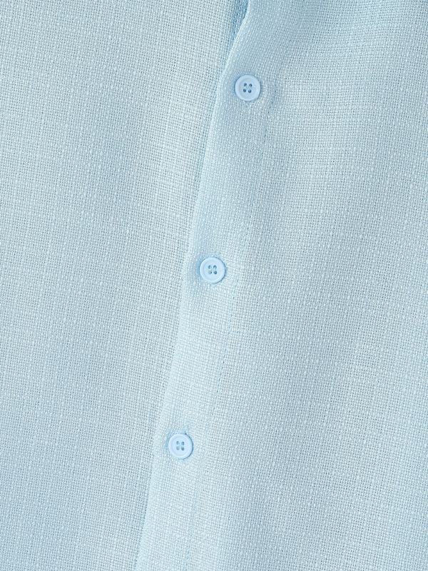 Men's High-Street Minimalist Aesthetic Structured Bamboo Slub Textured Cropped Long Sleeve Shirt SKUL73658
