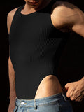 Mens Solid Rib-Knit Sleeveless Bodysuit SKUK22901