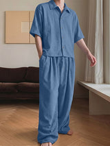 Men's Casual Homewear Linen Texture Breathable Two Pieces Outfit SKUL71406