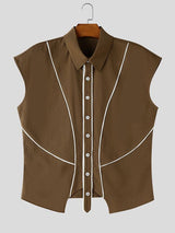 Men's Avant-Garde Contrast Piping Tailored Slim Fit Sleeveless Shirt SKUL75608
