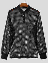 Men's Sheer Mesh Stand Collar Long Sleeve Shirt SKUL46275