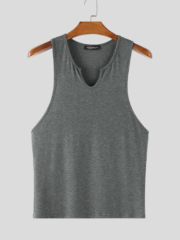 Mens Solid Color Slim Fit V-Neck Tank SKUL20283