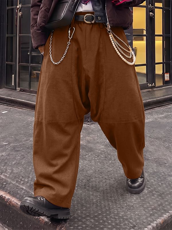 Men's Early Autumn Urban Casual Metal Chain Accent Baggy Wide Leg Long Pant SKUL73715