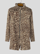 Men's Leopard Print Lapel Collar Zipper Long Sleeve Bodysuit SKUL45122