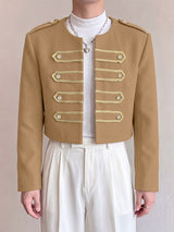 Men's Retro Party Military Gold Braid Cropped Boxy Long Sleeve Round Neck Blazer SKUL80457