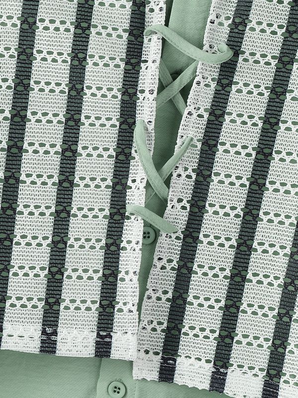 Men's Color Block Patchwork Tie Long Sleeve Shirt SKUL39394