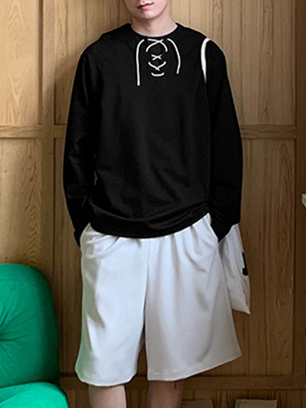 Men's Solid Drawstring Design Long Sleeve Shirt SKUL32948