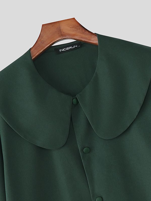 Men's Solid Color Lapel Long Sleeve Shirt SKUL45127