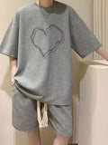 Mens Waffle Heart Embroidered Two Pieces Outfits SKUK07296