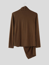 Men's Solid Ruched Drape Neck Long Sleeve T-Shirt SKUL28150