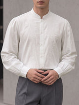 Men's Retro Early Autumn Floral Embroidered Puff Long Sleeve Stand Collar Shirt SKUL79744