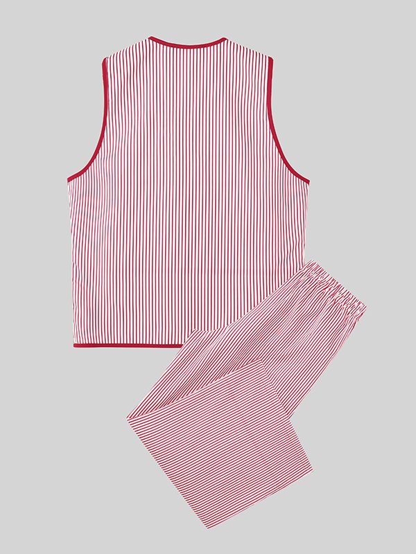 Men's Lace Up Patchwork Striped Two Pieces Outfit SKUL45397