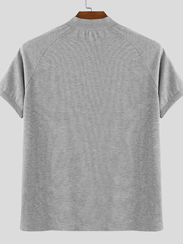 Men's Texture Half Zip Short Sleeve T-Shirt SKUL35294