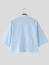 Men's New Chinese Style Gingham Frog Button Short Sleeve Shirt SKUL58785