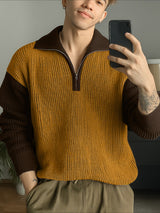Men's Contrast Knit Half Zip Long Sleeve Sweater SKUL30271