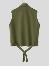 Mens Solid Color Ribbon Tie Sleeveless Shirt SKUL14072