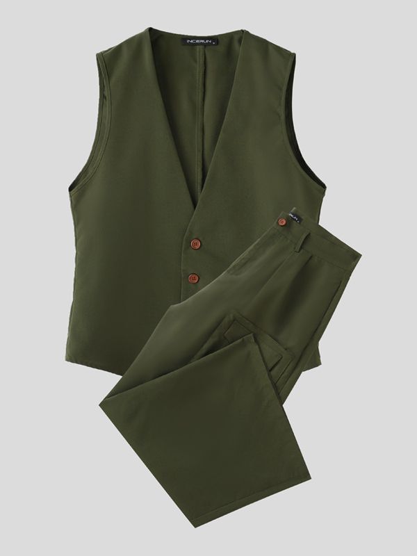 Men's Solid Color Casual Two Pieces Outfit SKUL40256