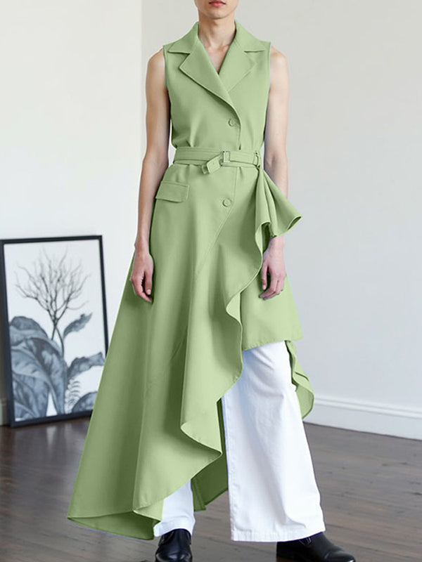 Mens Irregular Ruffled Hem Sleeveless Cardigan SKUL06389