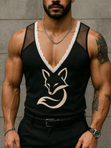 Mens Fox Print Lace Trim Casual Tank SKUL15798