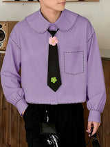 Men's Dashed Print 3D Floral Tie Long Sleeve Shirt SKUL39788