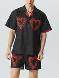 Mens Heart Print Casual Two Pieces Outfits SKUK13128
