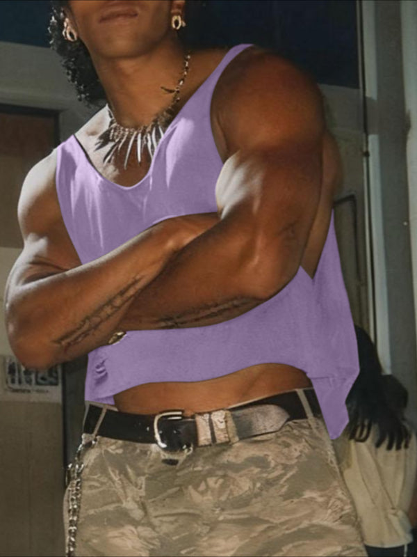 Men's Solid Color Distressed Strap Tank SKUL47745