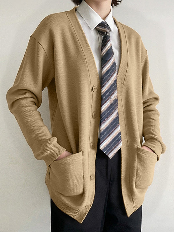 Men's Solid Color Casual Long Sleeve Cardigan SKUL24825