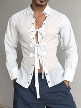 Men's Bow Tie Lace-Up Long Sleeve Shirt SKUL24189