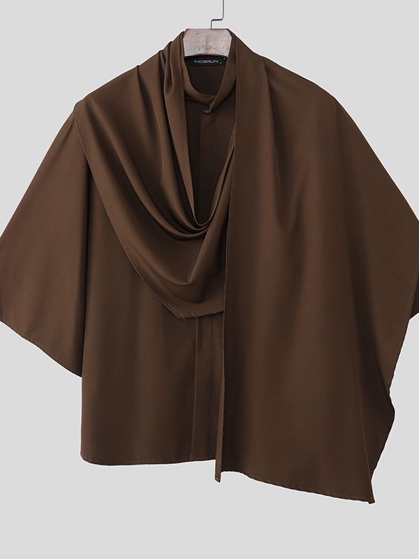 Men's Ribbon Design Loose Stand Collar 3/4 Length Sleeve Shirt SKUL51896