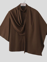 Men's Ribbon Design Loose Stand Collar 3/4 Length Sleeve Shirt SKUL51896