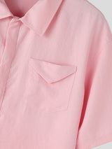 Men's Minimalist Crinkle Texture Chest Pocket Turn Down Collar Short Sleeve Shirt SKUL75726